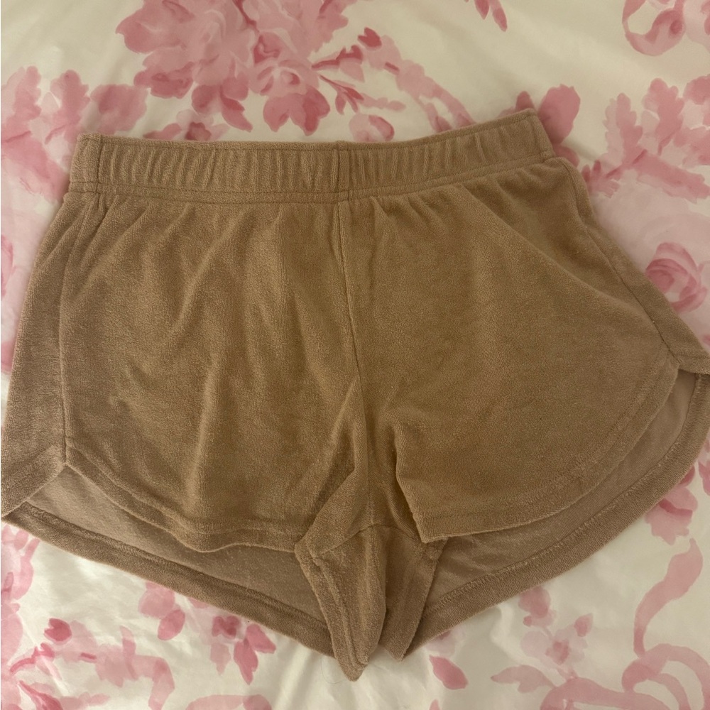 La Hearts Tan Terry Cloth Women Shorts